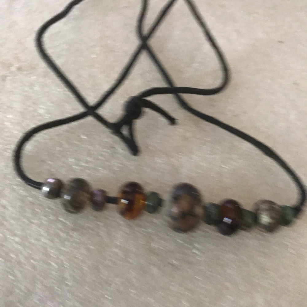 Handcrafted Brown Glass Bead Necklace on Black Cord